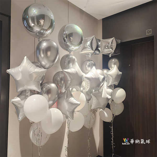 時尚典雅銀白配色氣球組